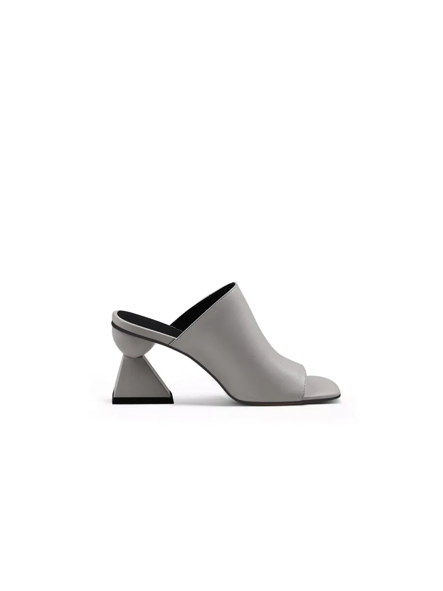 Triangular-Heel Leather Mule - Grey
