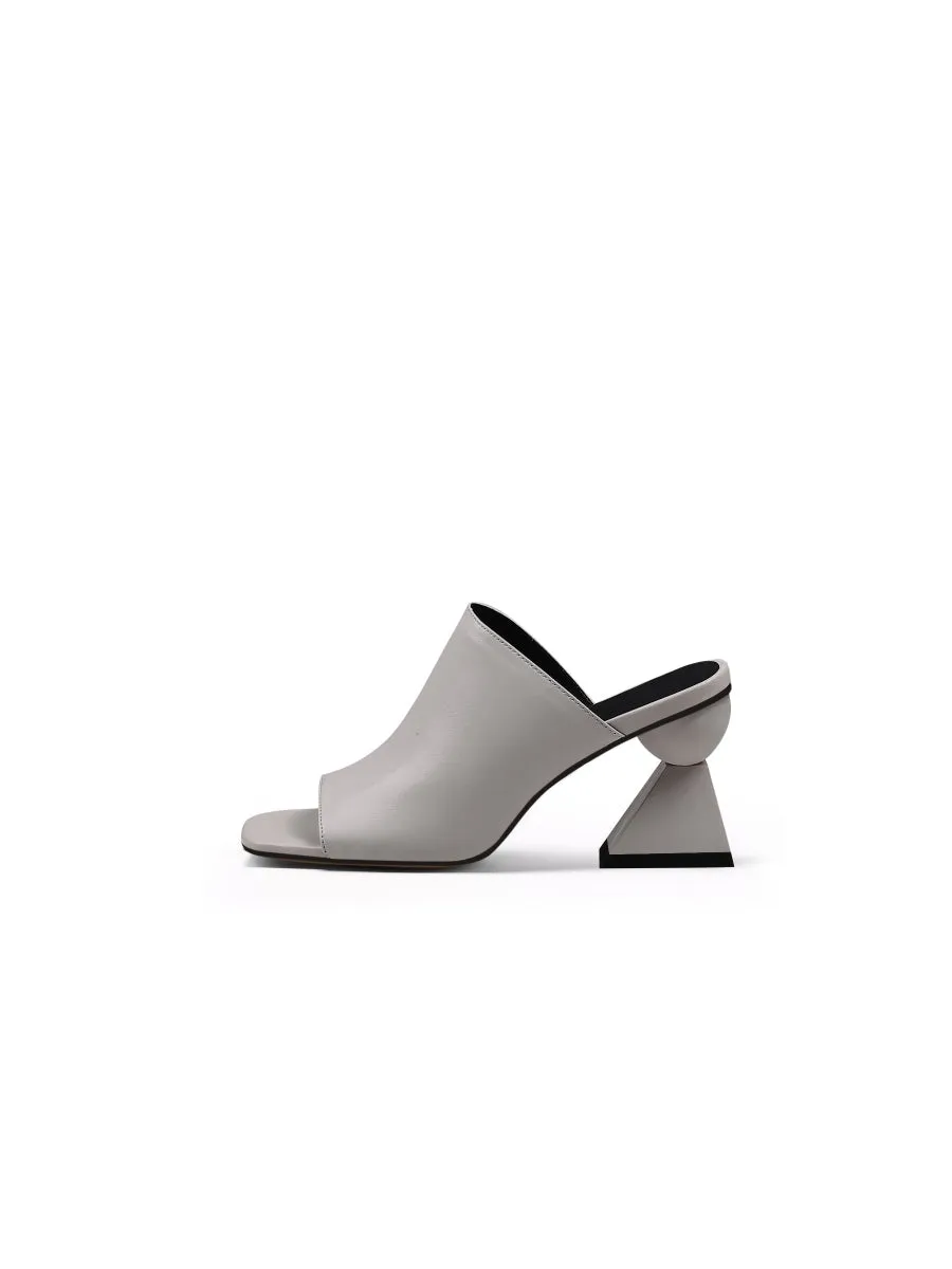 Triangular-Heel Leather Mule - Grey