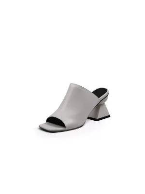 Triangular-Heel Leather Mule - Grey