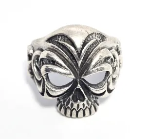 Tribal skull retro biker thick sterling silver skull with open eyes men's ring size 9.5