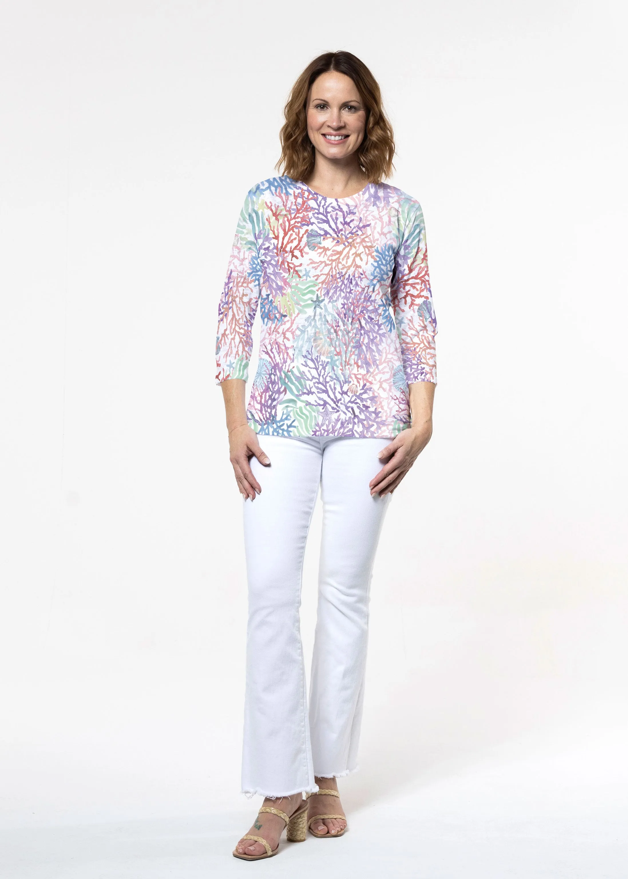 Tropic Coral (8112) ~ Signature 3/4 Sleeve Crew Neck Top