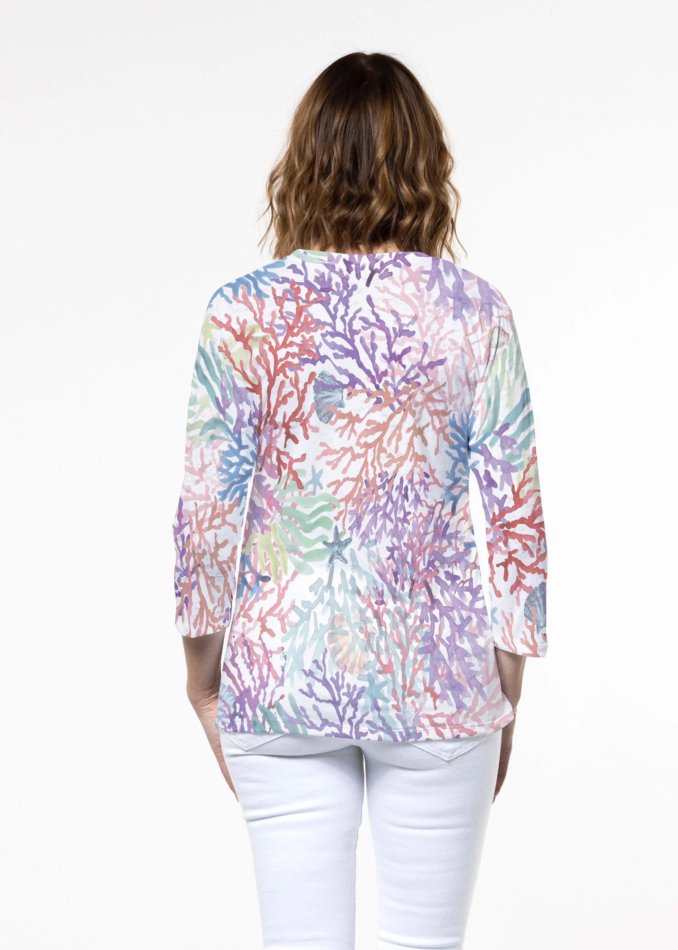 Tropic Coral (8112) ~ Signature 3/4 Sleeve Crew Neck Top