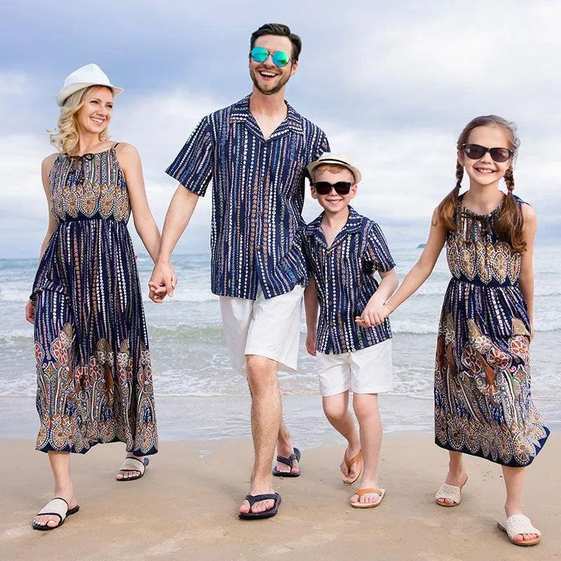Tropical Vibes: Matching Family Hawaiian Shirt and Floral Dress