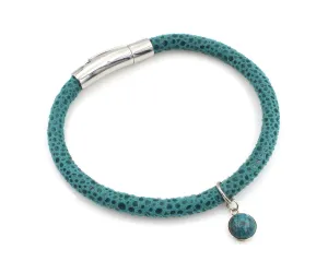 Turquoise Gem Charm Leather Bracelet