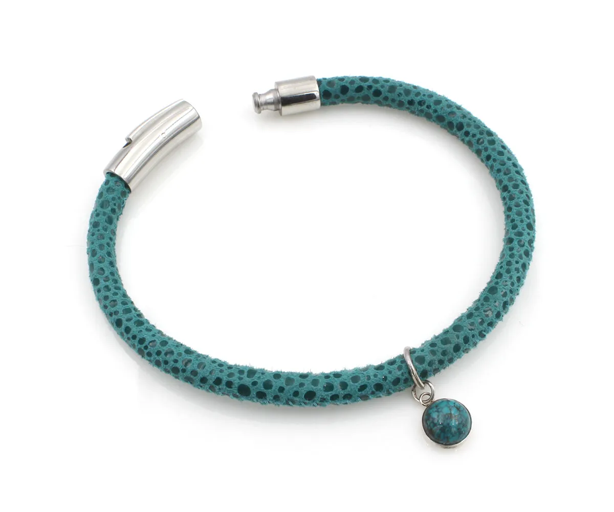 Turquoise Gem Charm Leather Bracelet