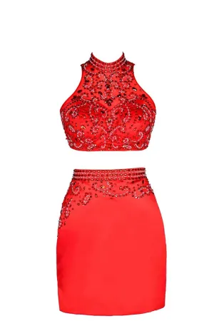 Two Pieces Beads Crytal Cocktail Dresses