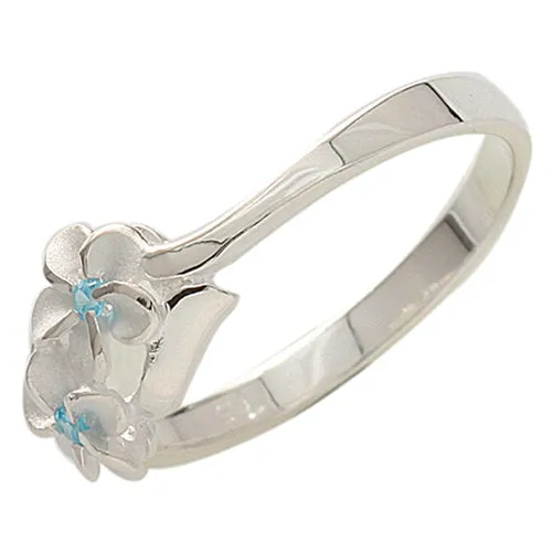 Two Plumeria(6mm) Blue CZ Ring