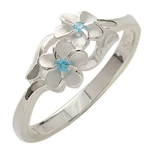 Two Plumeria(6mm) Blue CZ Ring