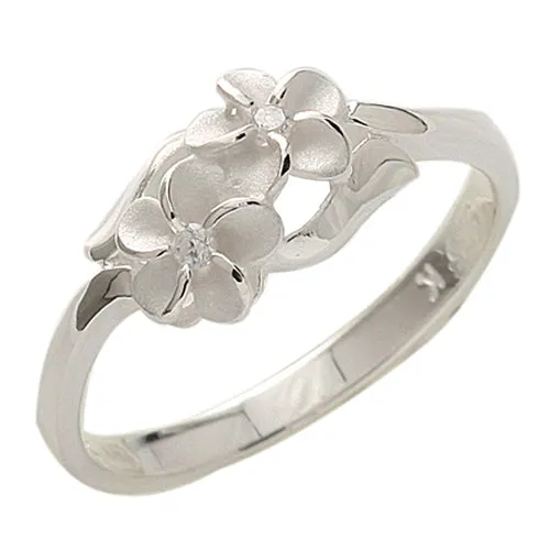 Two Plumeria(6mm) Clear CZ Ring