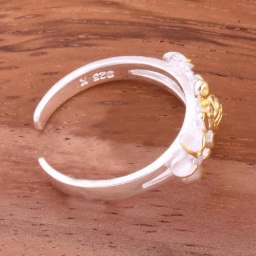 Two Tone Yellow Gold Plated 6mm Plumeria and Honu Toe Ring