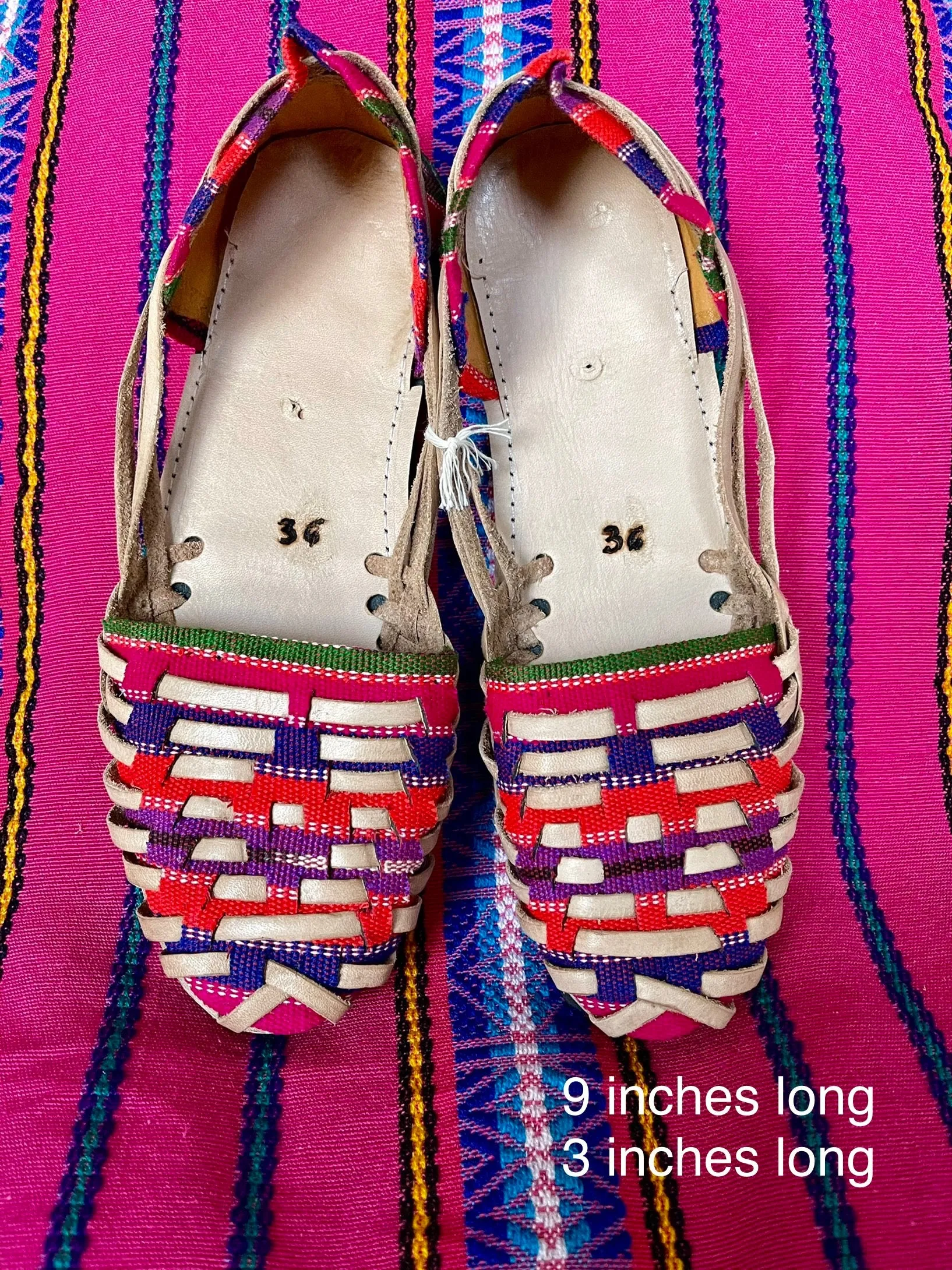 US 4.5/5-Handmade Colorful Leather Huarachas- Huarachas de Multicolores Elaboradas a mano