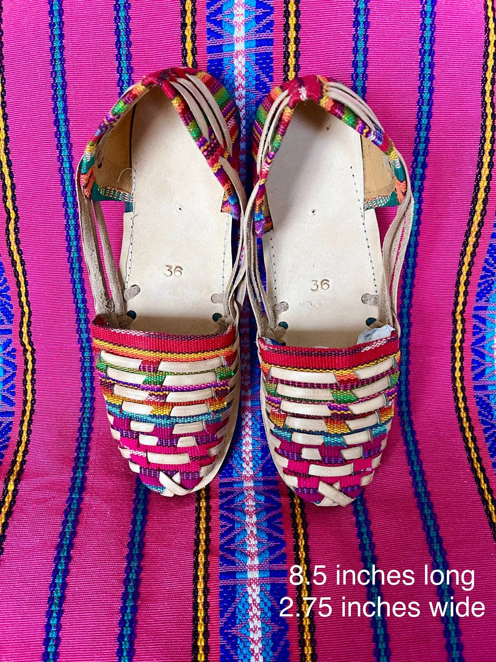 US 4.5/5-Handmade Colorful Leather Huarachas- Huarachas de Multicolores Elaboradas a mano