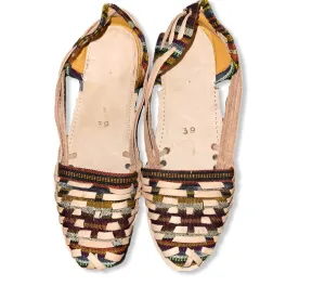 US 8.5/9 - Handmade Brown Tones Leather Huarachas- Huarachas de Multicolores Elaboradas a mano