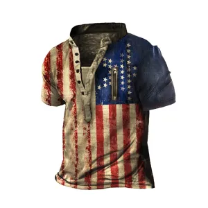 USA FLAG PRINTED HENLEY TEE