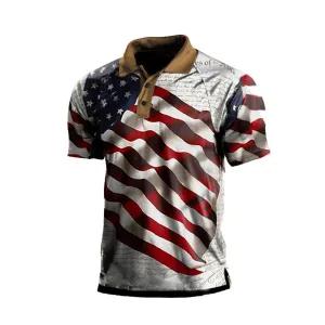 USA FLAG RAGLAN PRINTED POLO SHIRT