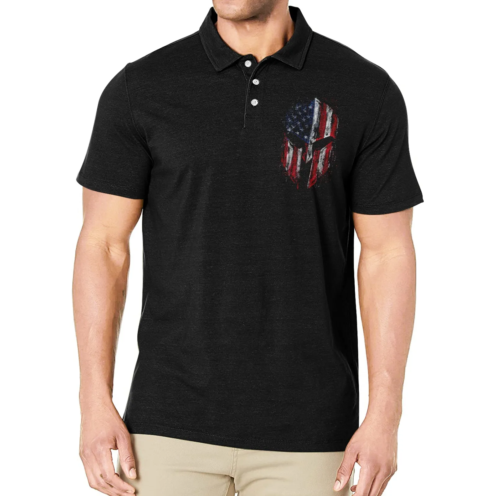 USA FLAG SPARTAN GRAPHIC POLO SHIRT