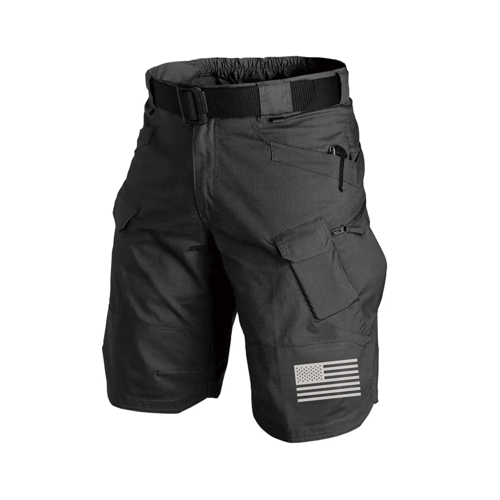 USA FLAG TACTICAL MULTI POCKETS 11'' INSEAM PERFORMANCE CARGO SHORTS WITH BUCKLE BELT