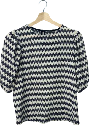 V By Very Black/White Zigzag Patterned Top UK 18