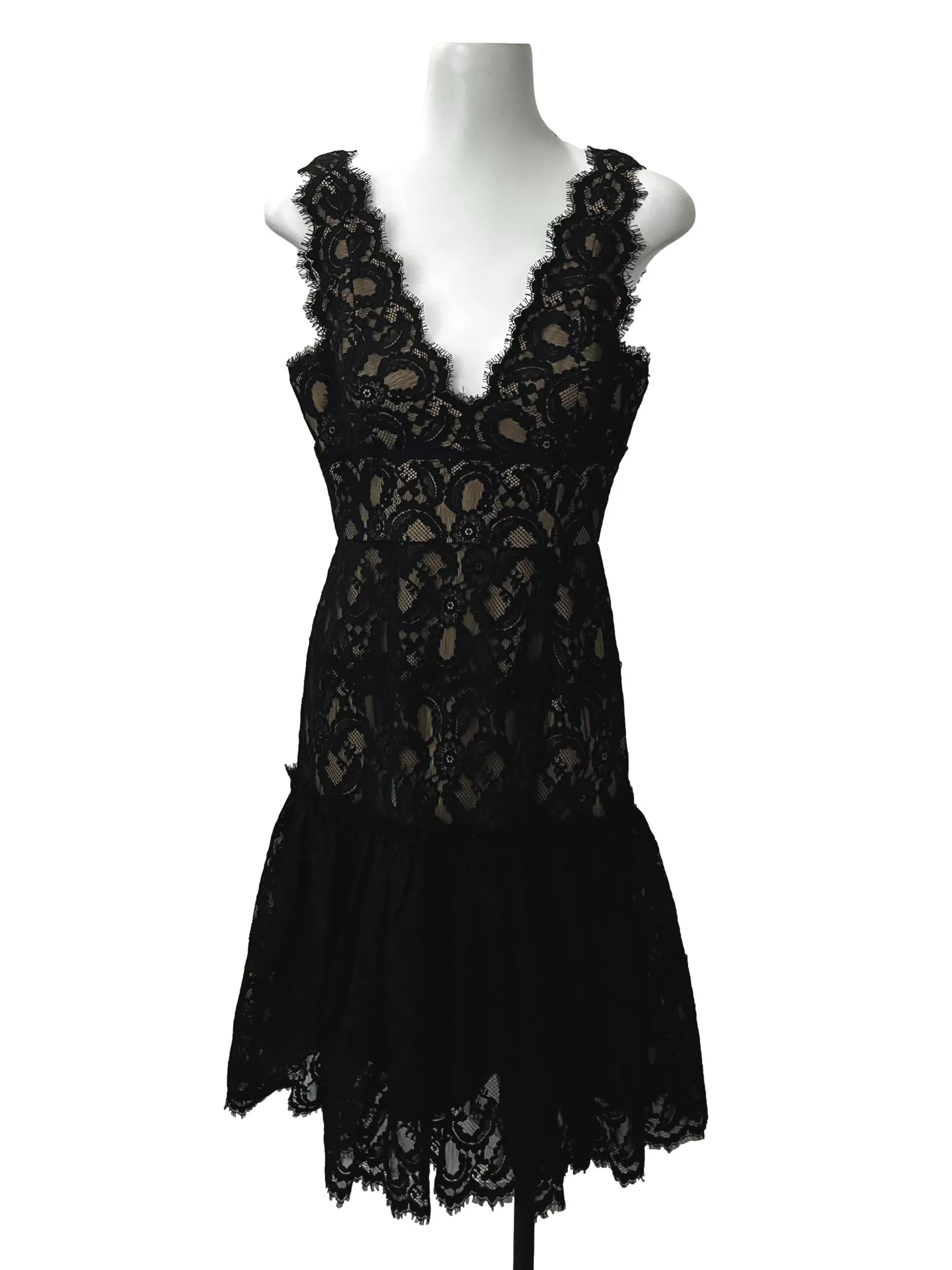 V-Neck Lace Flare Out Dress
