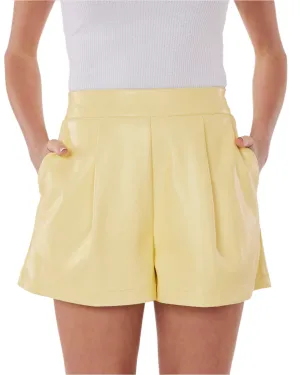 Vegan Leather Pleated Short - Yellow