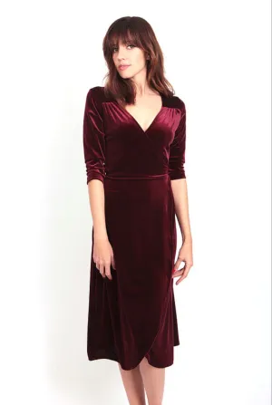 Velvet Wrap Dress Maroon