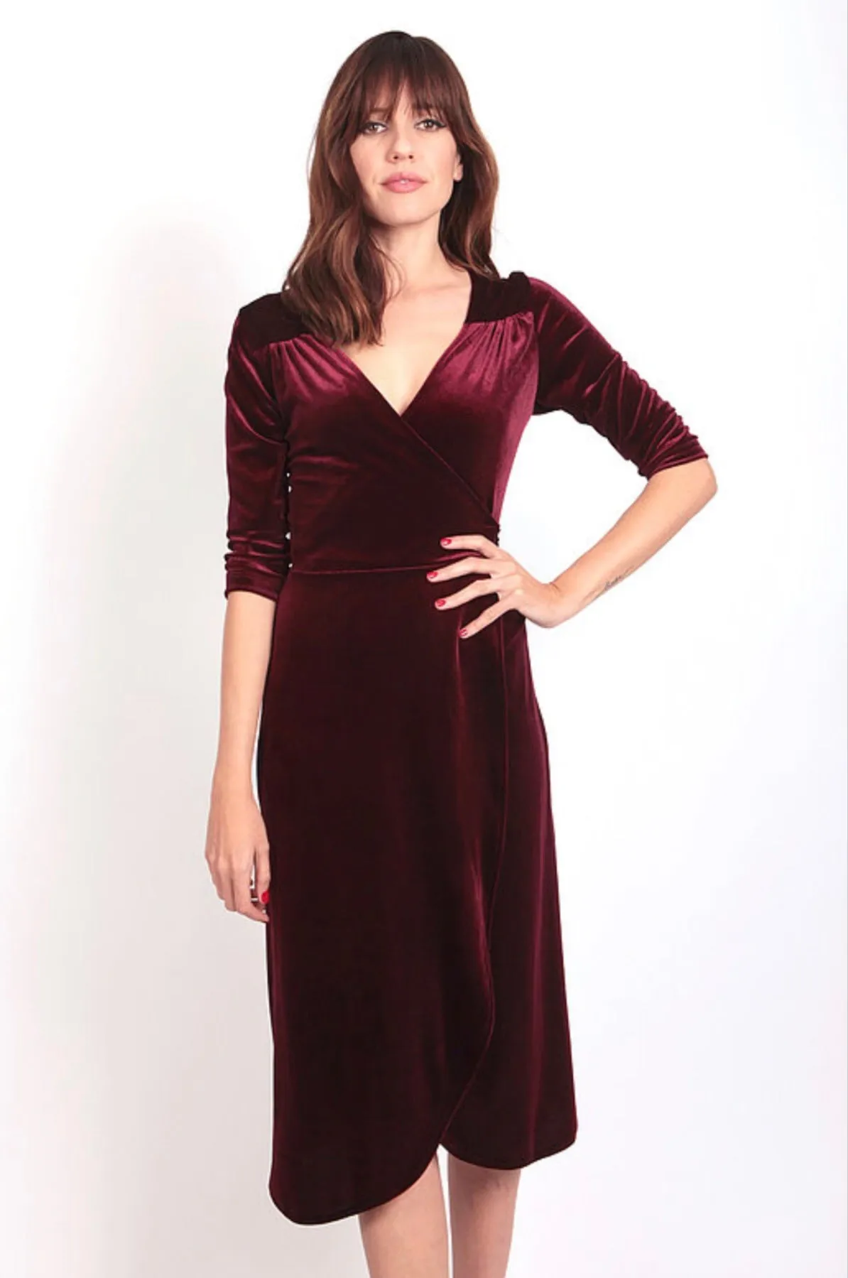 Velvet Wrap Dress Maroon