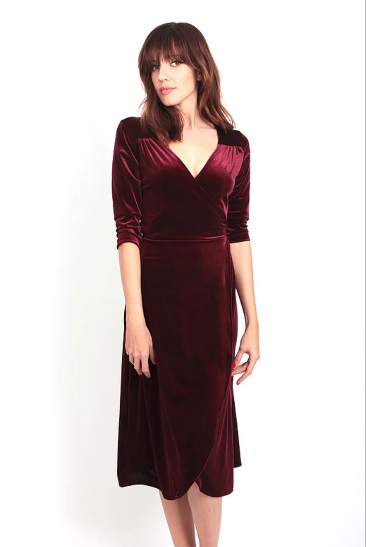 Velvet Wrap Dress Maroon