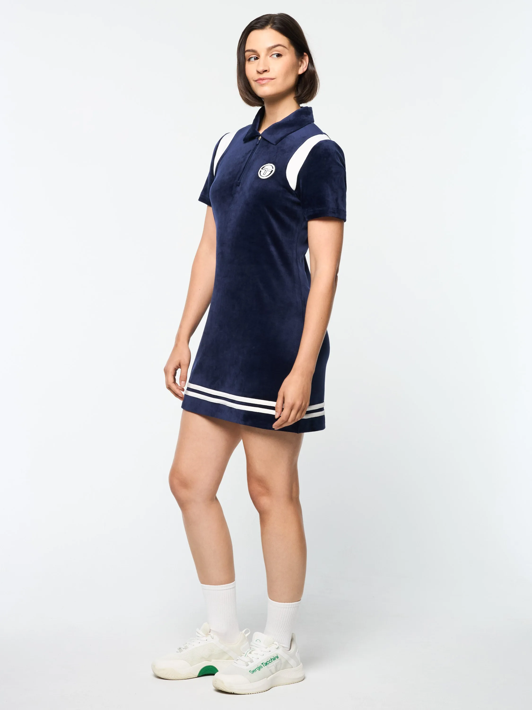 Veneto Velour Polo Mini Dress- Maritime Blue