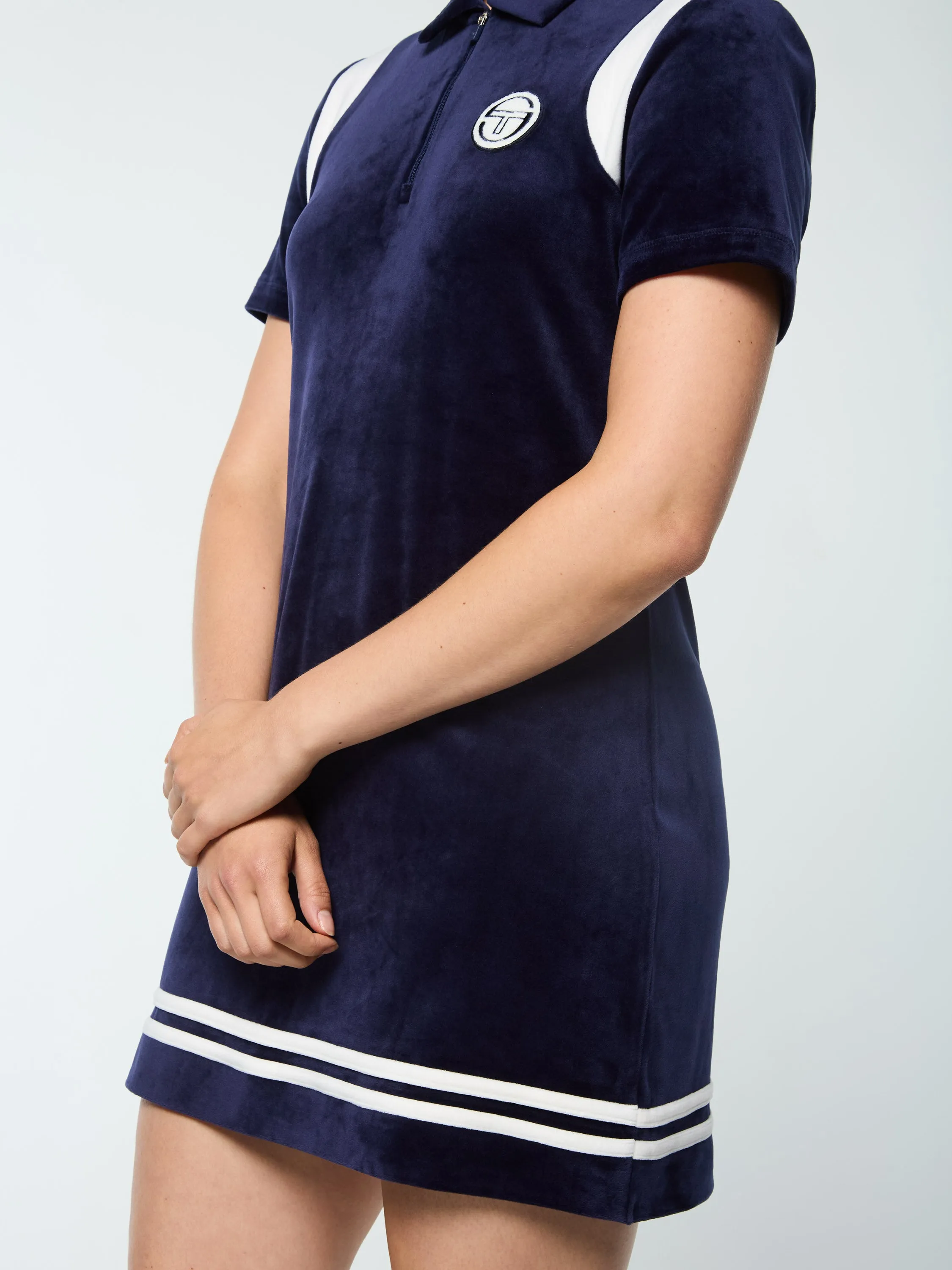 Veneto Velour Polo Mini Dress- Maritime Blue