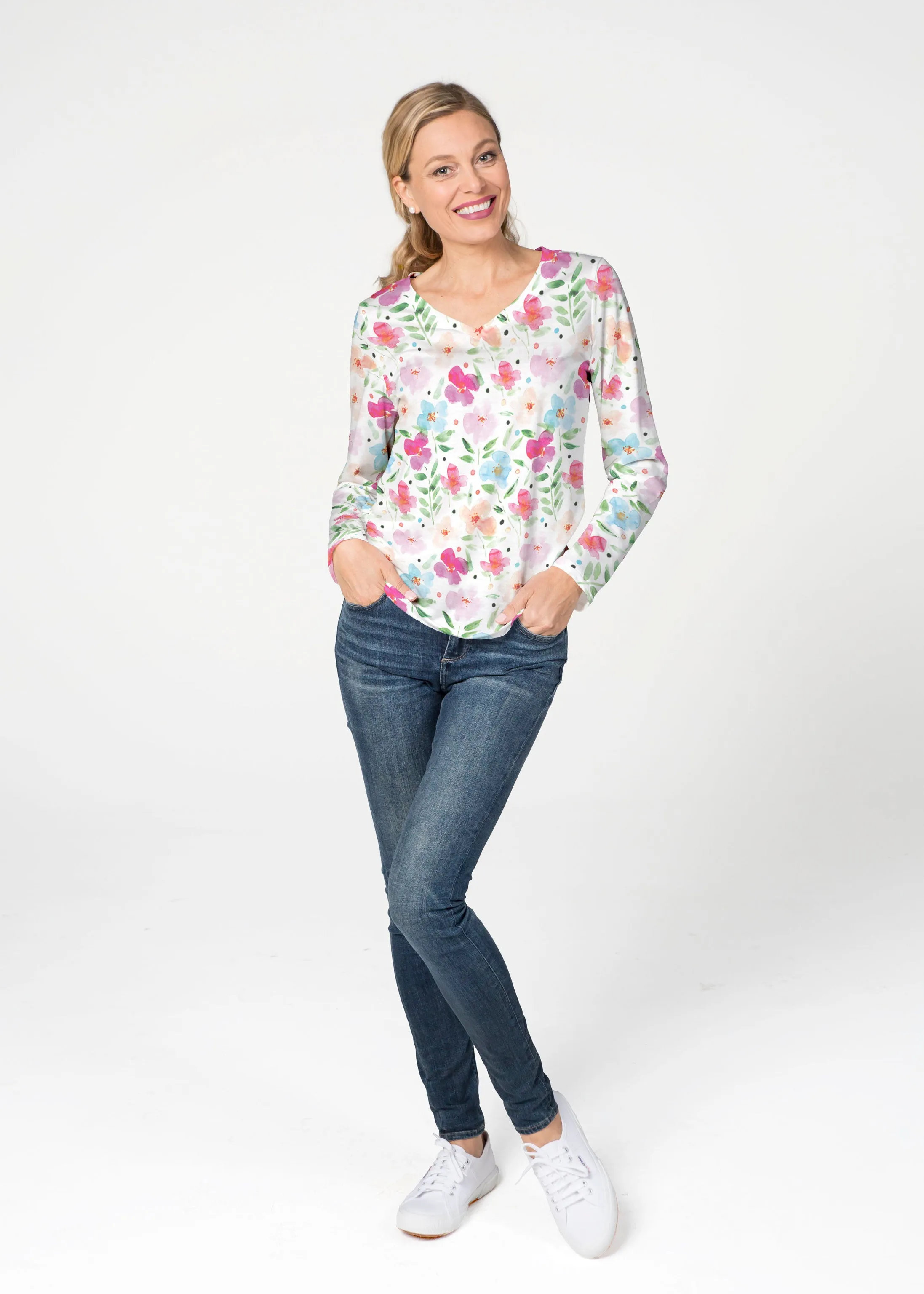 Vibrant Meadow (8026) ~ French Terry V-neck Top