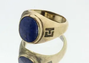 Vintage 10K Gold Lapis Lazuli Greek Key Ring