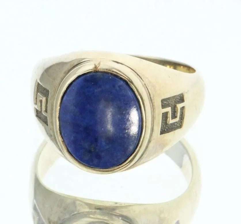 Vintage 10K Gold Lapis Lazuli Greek Key Ring