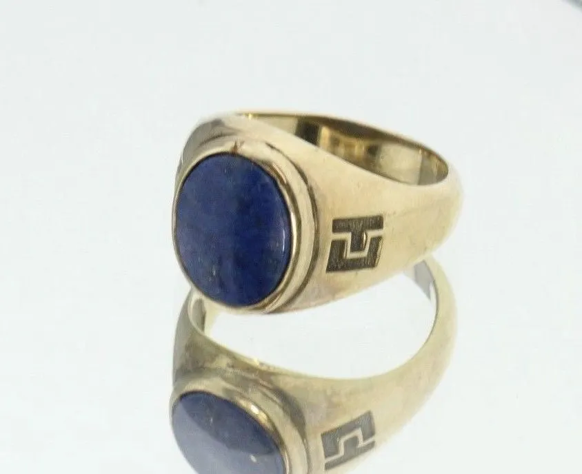 Vintage 10K Gold Lapis Lazuli Greek Key Ring