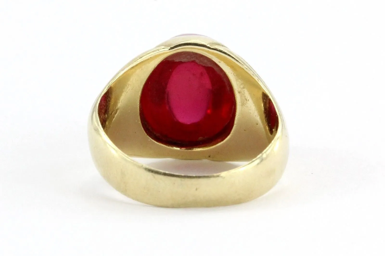 Vintage 14K Gold & Ruby Cabochon Ring Signed
