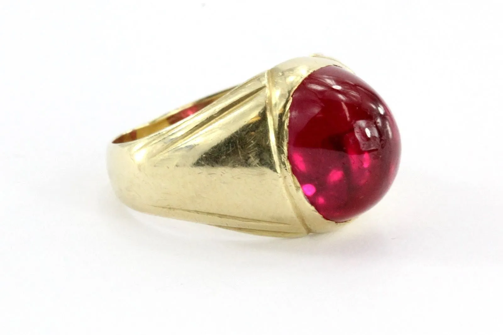 Vintage 14K Gold & Ruby Cabochon Ring Signed
