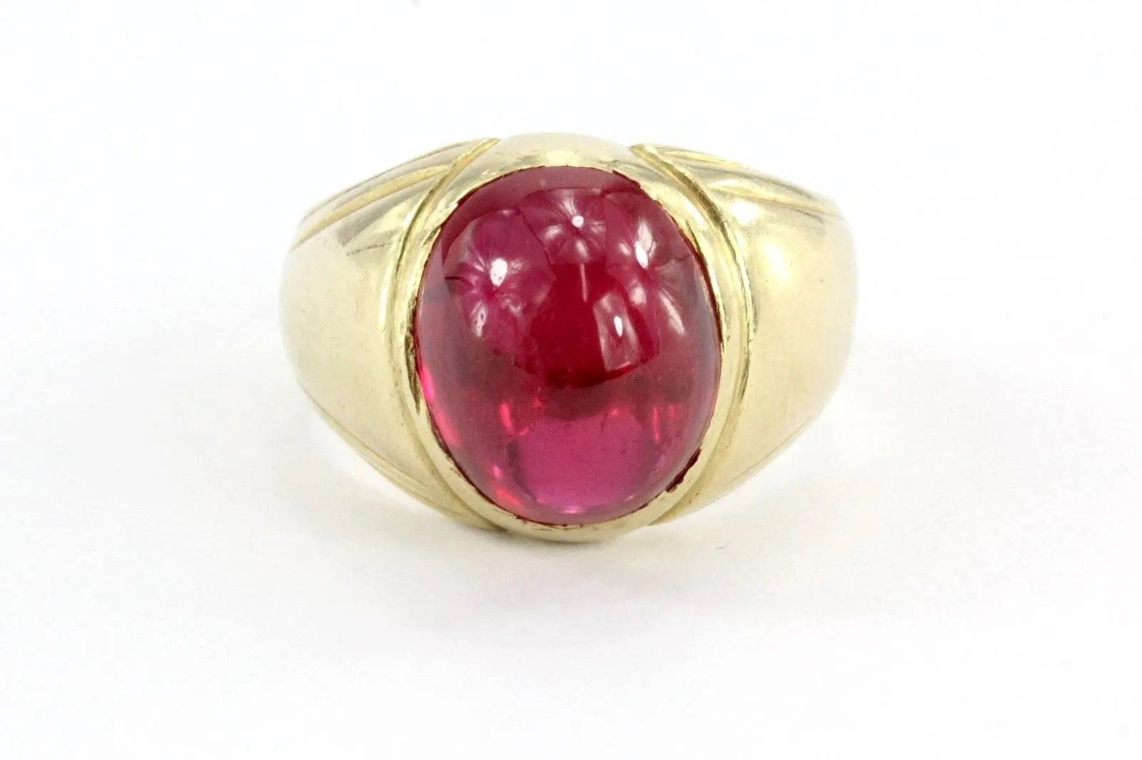 Vintage 14K Gold & Ruby Cabochon Ring Signed