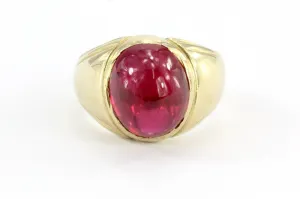 Vintage 14K Gold & Ruby Cabochon Ring Signed