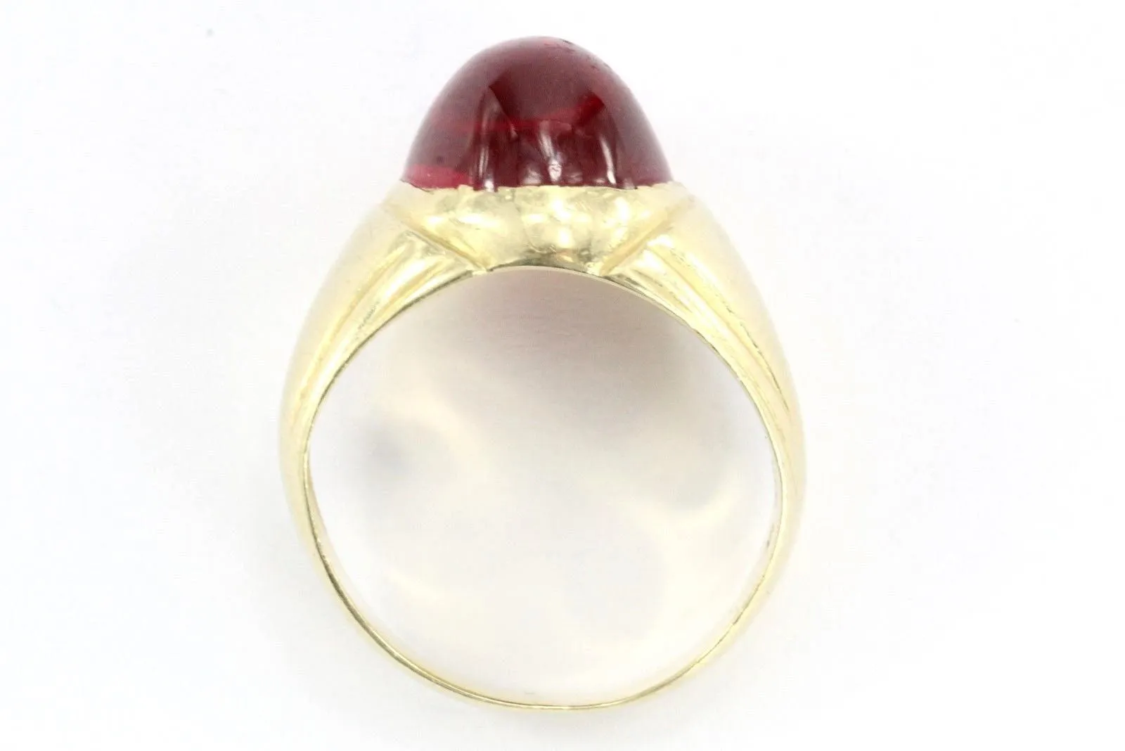 Vintage 14K Gold & Ruby Cabochon Ring Signed