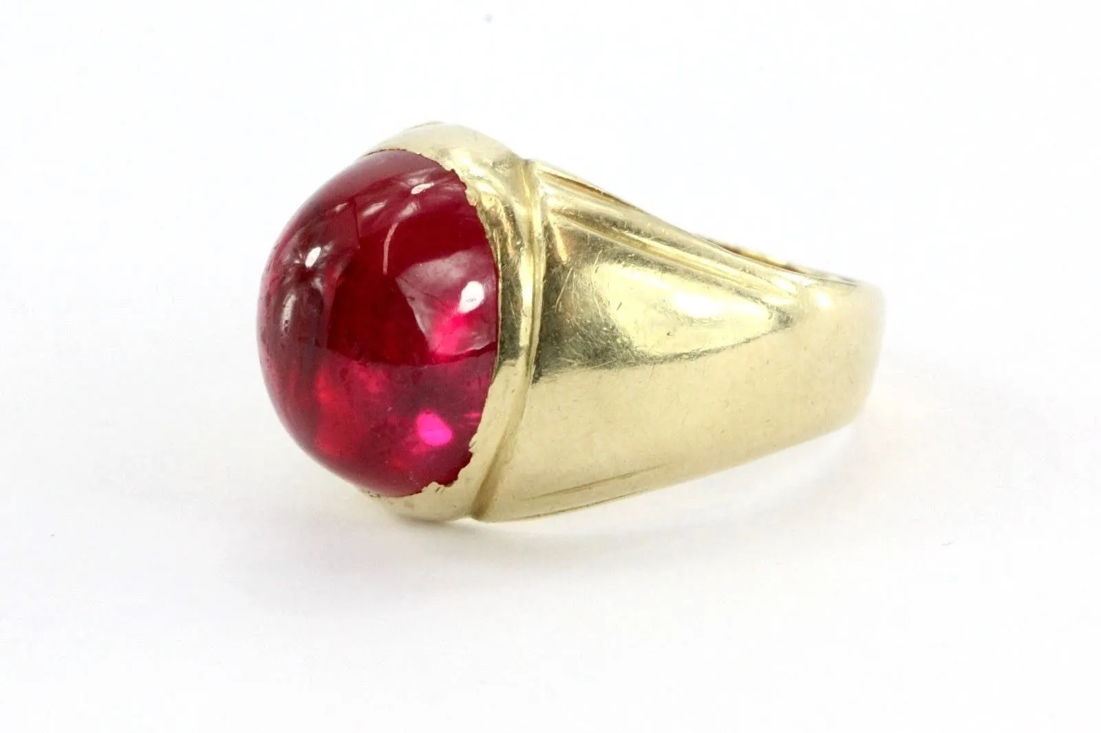 Vintage 14K Gold & Ruby Cabochon Ring Signed