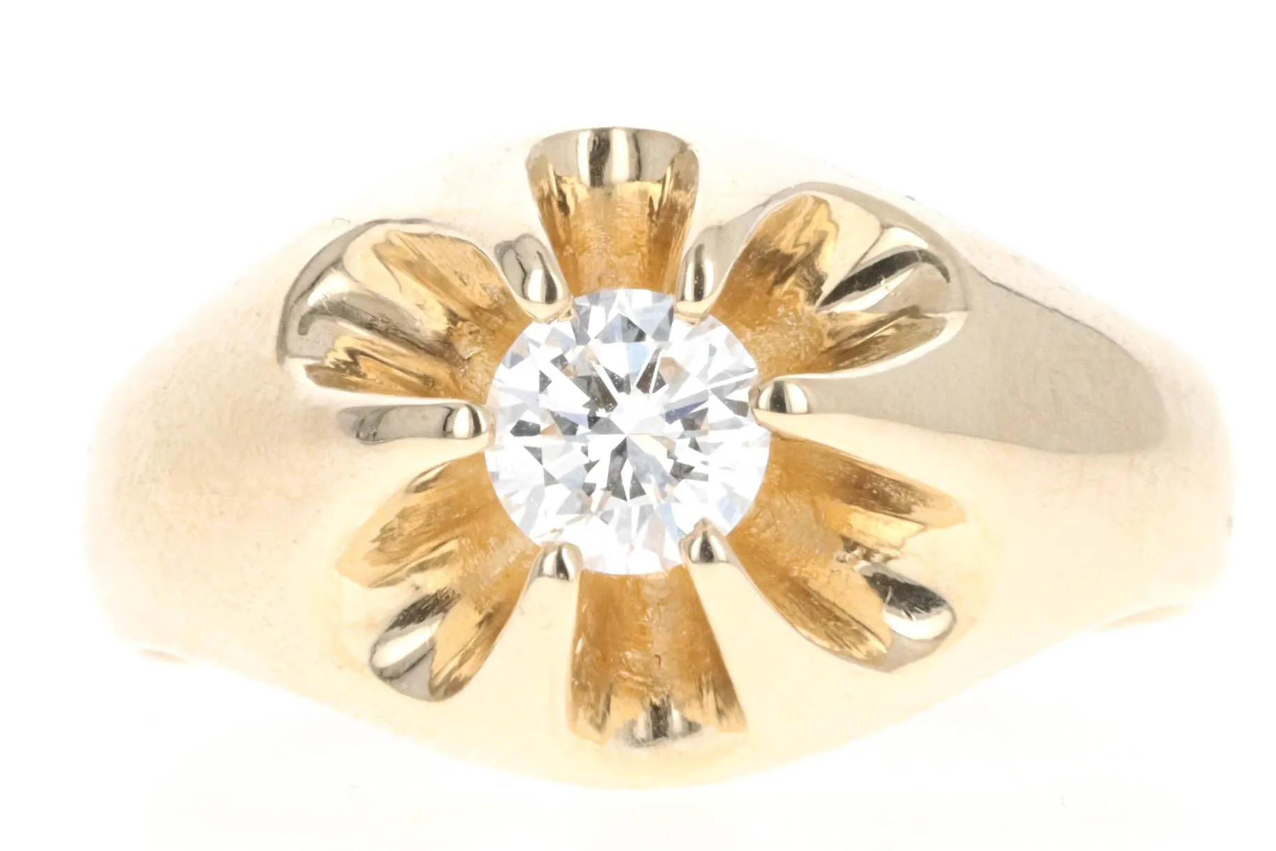 Vintage 14K Yellow Gold 0.50 Carat Round Brilliant Diamond Belcher Buttercup Setting Ring