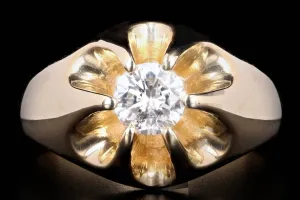 Vintage 14K Yellow Gold 0.50 Carat Round Brilliant Diamond Belcher Buttercup Setting Ring