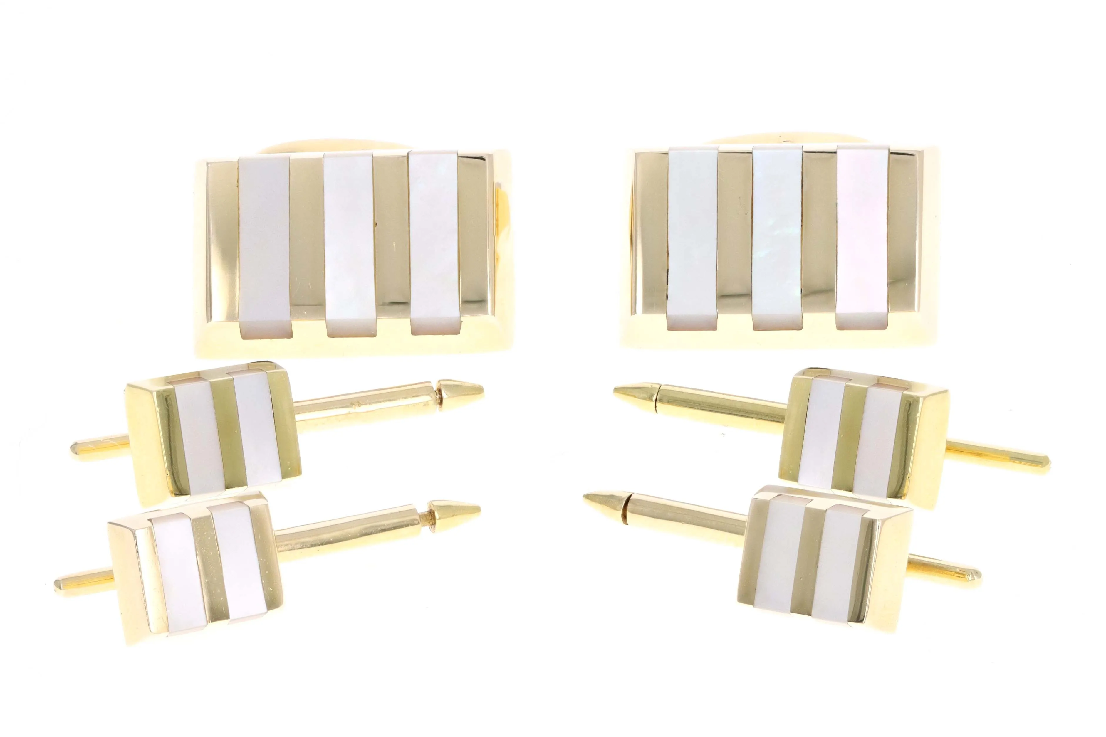 Vintage 14K Yellow Gold & Mother Of Pearl Cufflink Set