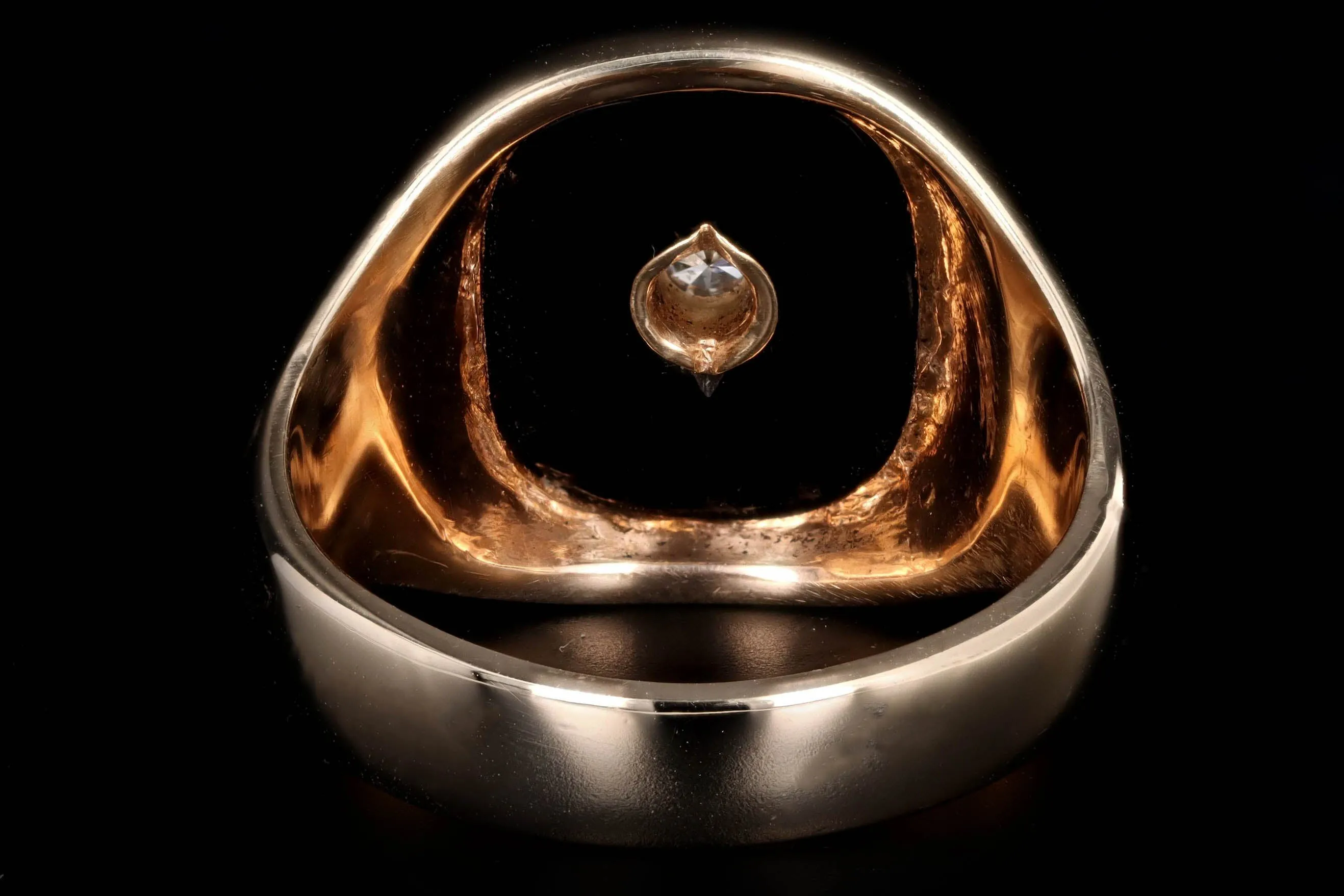 Vintage 14K Yellow Gold Black Onyx & Round Diamond Mens Ring
