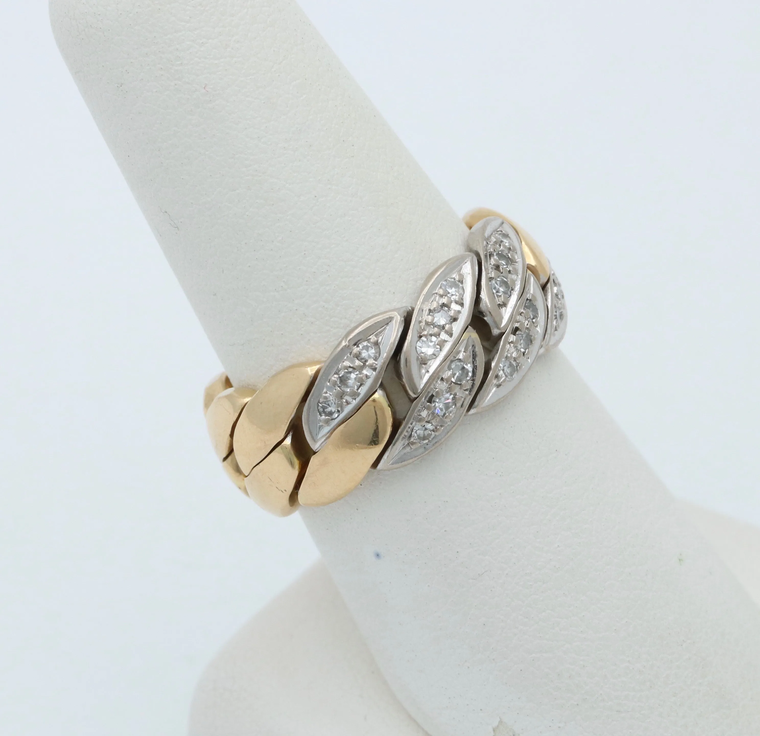 Vintage 18K Gold and Diamond Curb Link Chain Ring