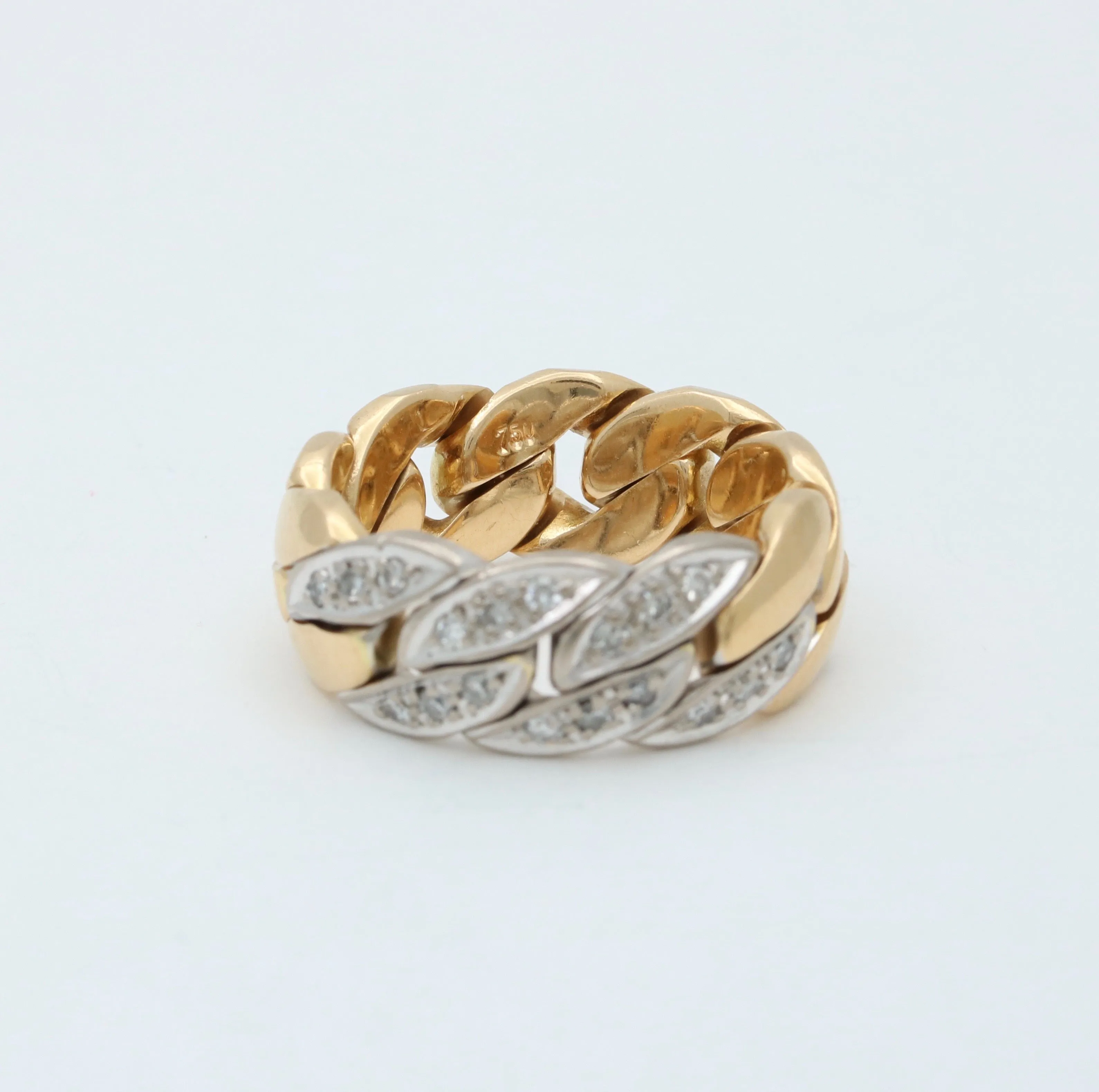 Vintage 18K Gold and Diamond Curb Link Chain Ring