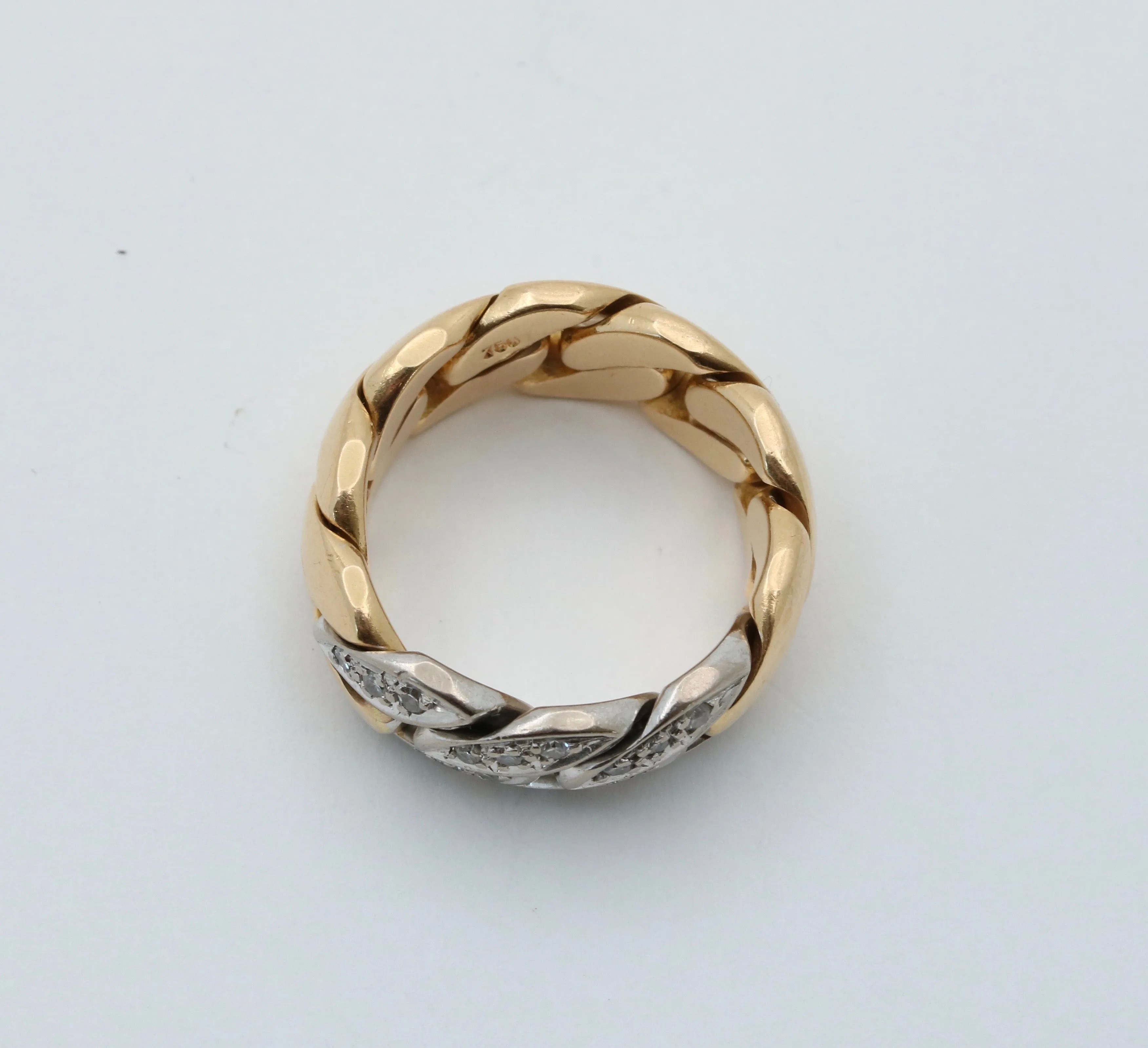 Vintage 18K Gold and Diamond Curb Link Chain Ring