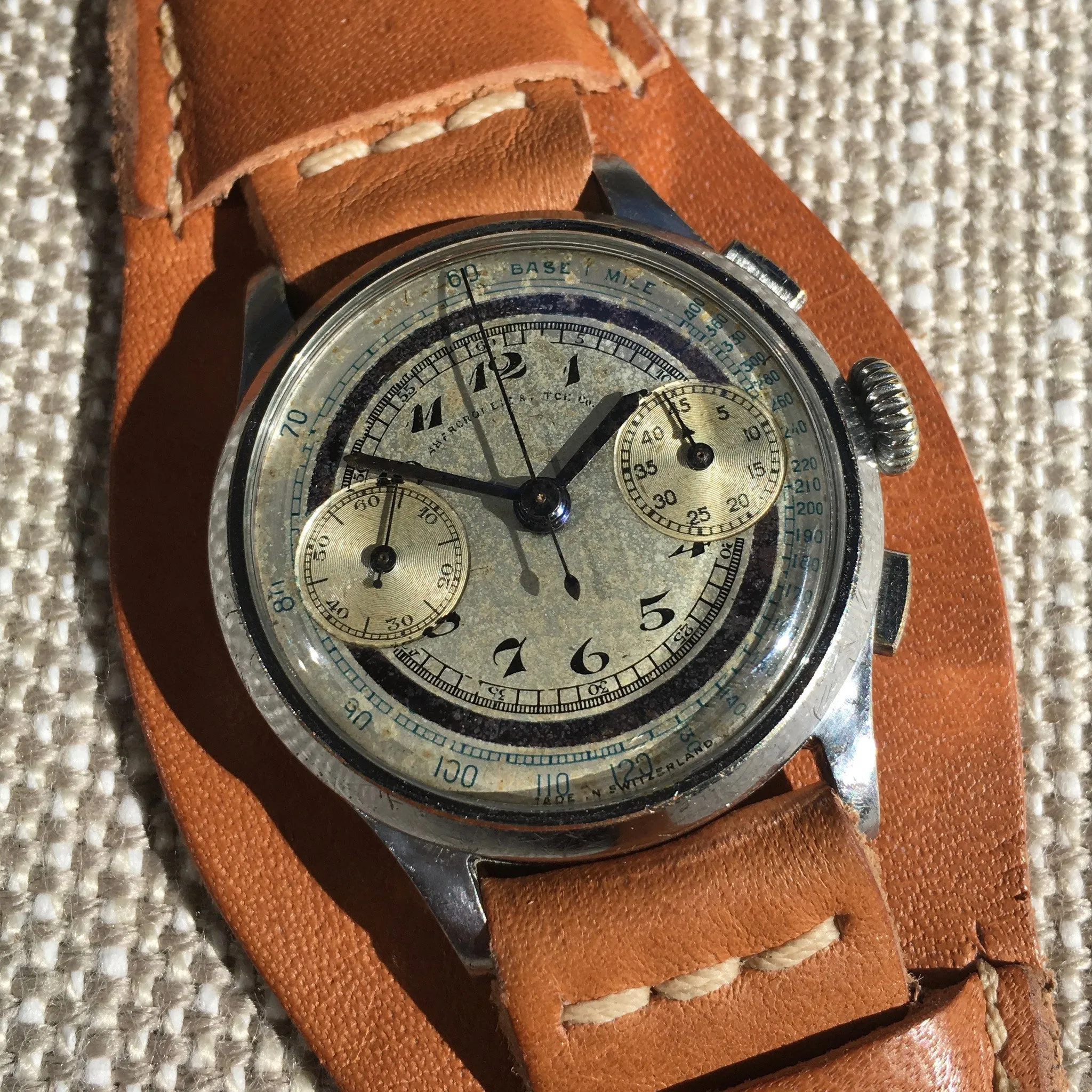 Vintage Abercrombie & Fitch Silver Dial Chromium Steel Chronograph 1930's Wristwatch