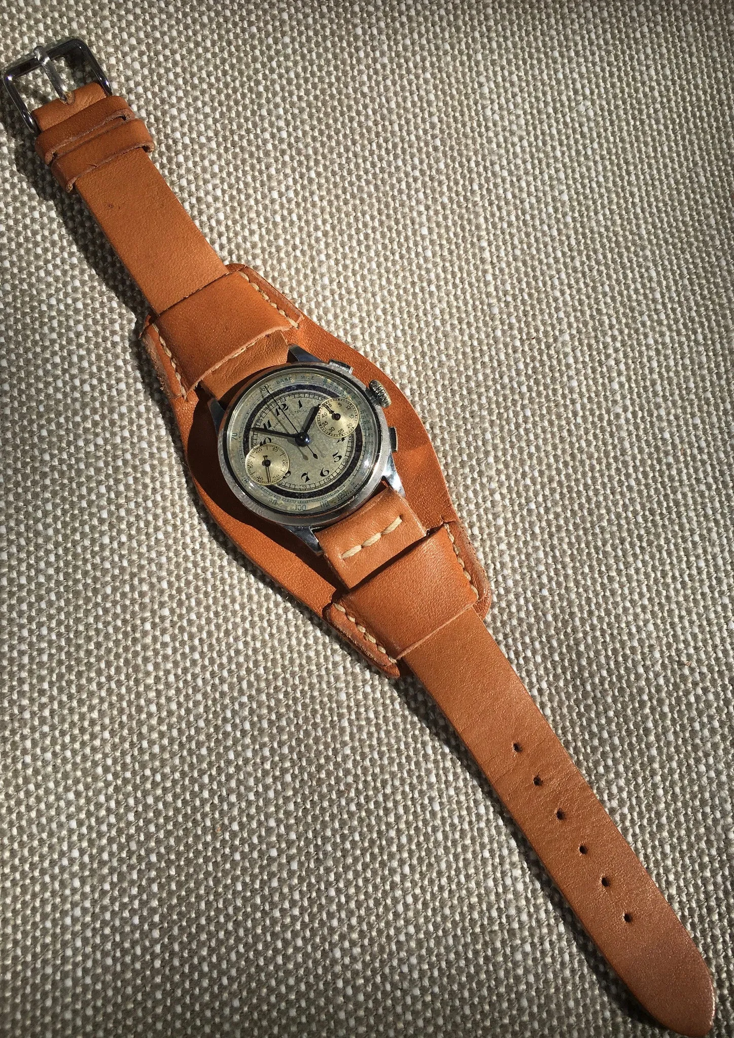 Vintage Abercrombie & Fitch Silver Dial Chromium Steel Chronograph 1930's Wristwatch