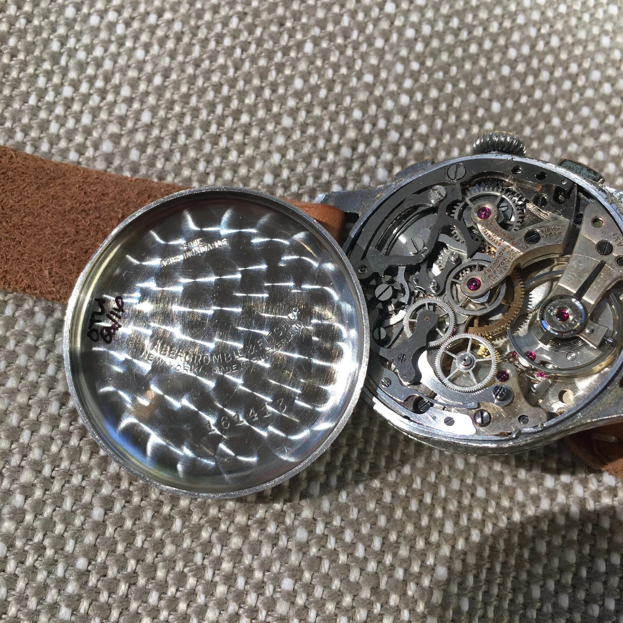 Vintage Abercrombie & Fitch Silver Dial Chromium Steel Chronograph 1930's Wristwatch