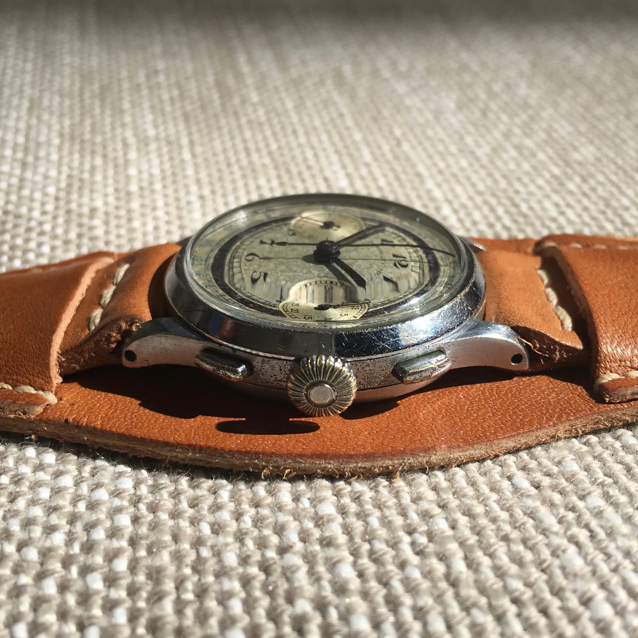 Vintage Abercrombie & Fitch Silver Dial Chromium Steel Chronograph 1930's Wristwatch